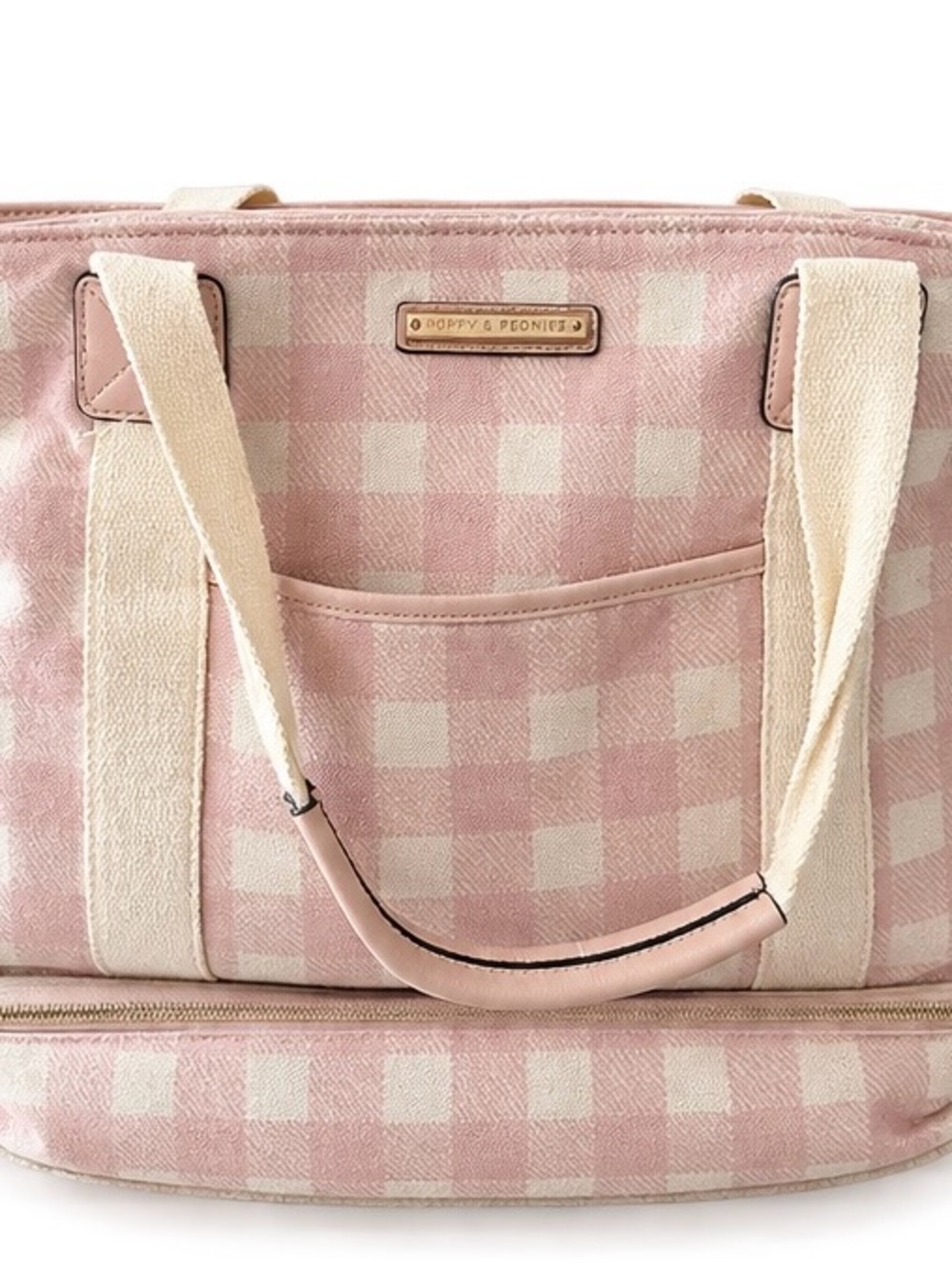 Poppy & Peonies Pink Gingham Voyager Tote